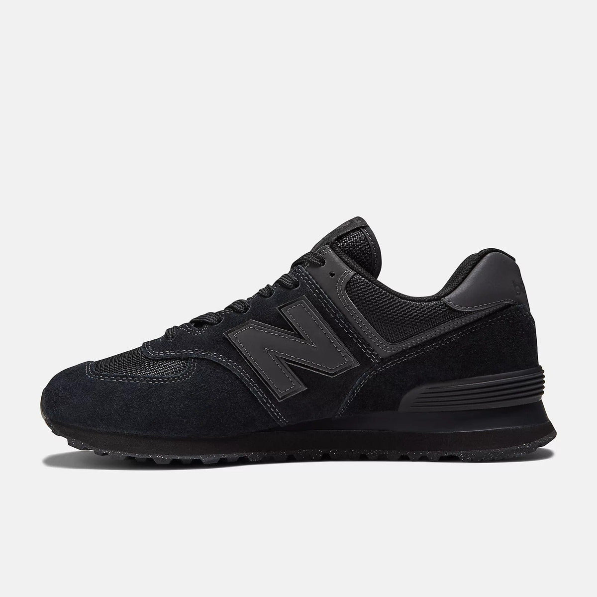 Black lace-up sneakers with N logo and cushioned midsole with textured tread