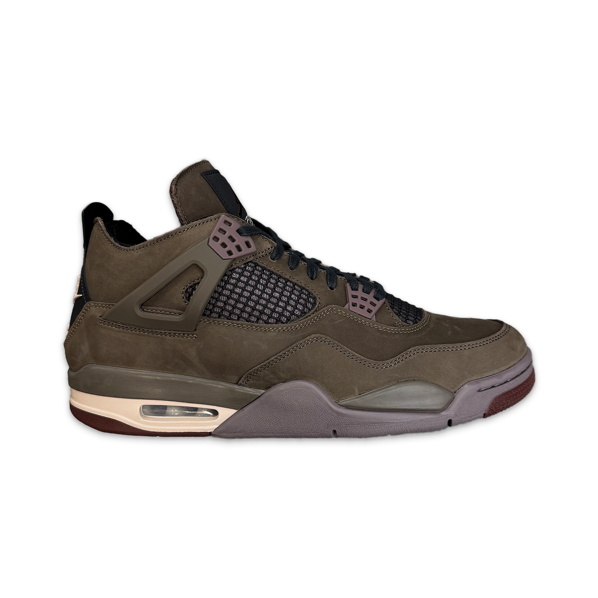 Air Jordan 4 Retro A Ma Maniere sneaker in dark mocha with mesh panels and purple accents