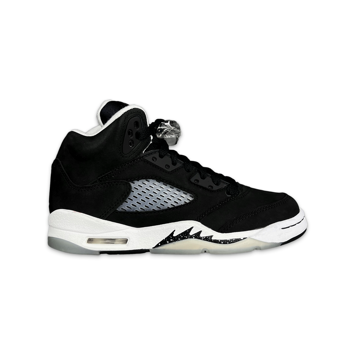 Air Jordan 5 Retro GS kids black suede sneaker, lace-up, white midsole