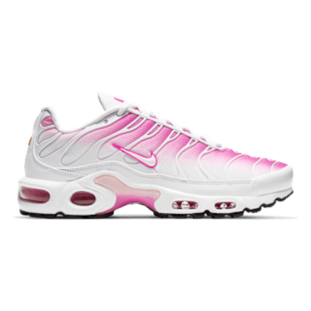 Nike Air Max Plus TN running shoe with pink fade, white and gray overlays