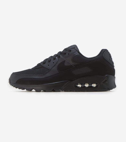 Men's Nike Air Max 90 black leather-look sneakers with lace-up and Air window sole