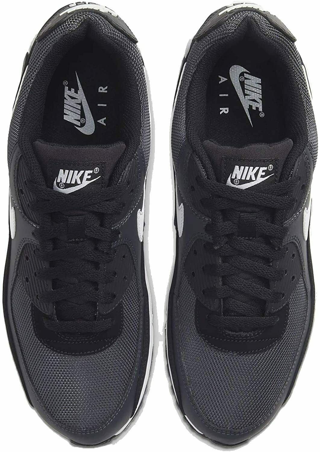 Men's Nike Air Max 90 sneakers, black knit upper with white accents and lace-up