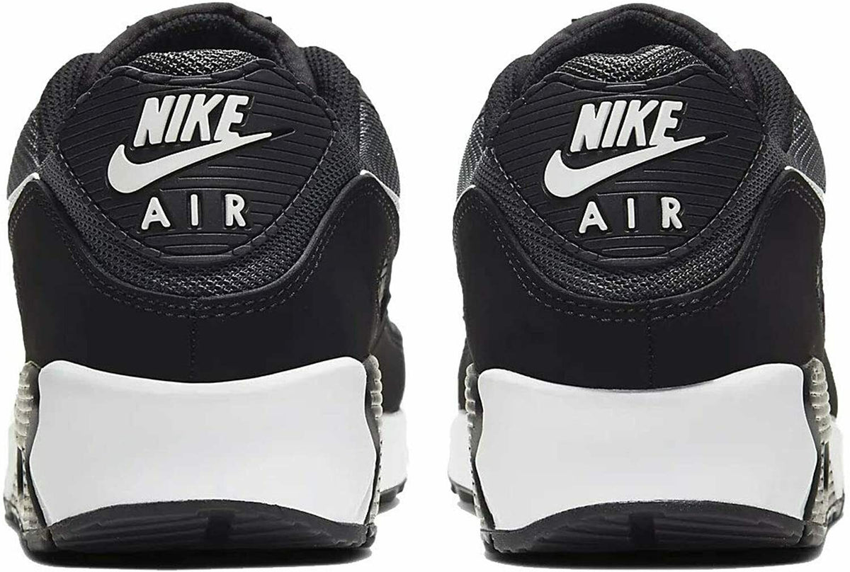 Men's Nike Air Max 90 sneakers, black with Nike Air heel logo and white midsole