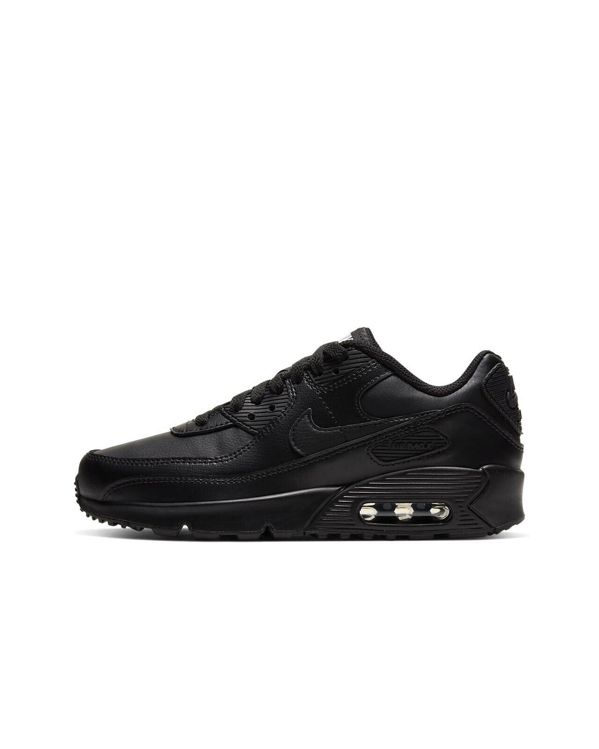 Kids' Nike Air Max 90 sneakers, black leather upper with visible Air unit