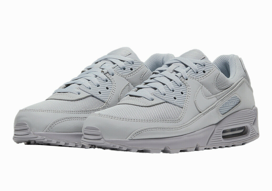Air Max 90 sneakers, pair view, light grey leather and mesh with lace-up closure