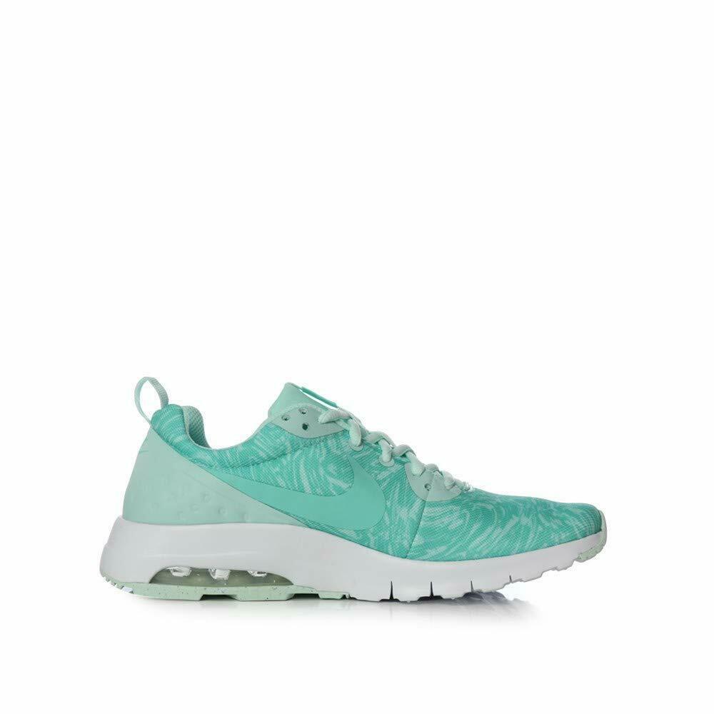 Kids' Nike Air Max Motion sneaker, side view in teal patterned fabric with white sole