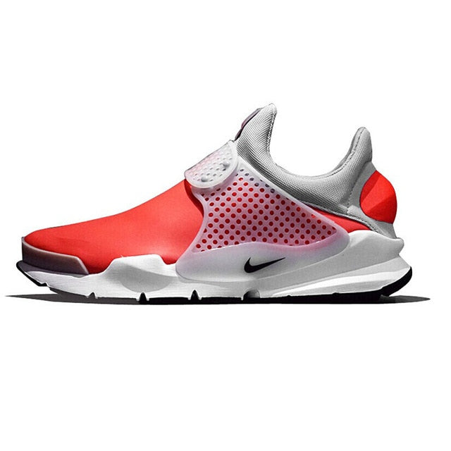 NIKE Sock Dart SE knit running shoe in red and light gray with mesh side panel