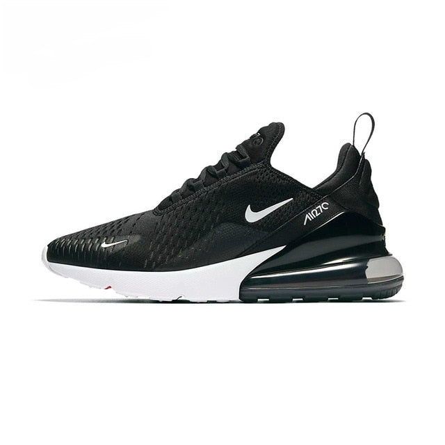 Nike Air Max 270 180 running shoes, black knit with white midsole and dark Air unit