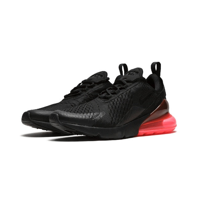 Air Max 270 running shoes in black with red Air unit and textured knit upper
