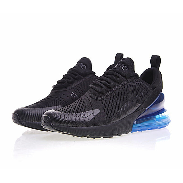 Air Max 270 running shoes, black mesh with blue translucent Air sole
