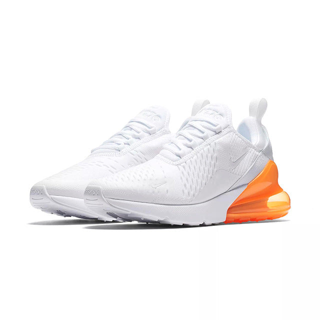 Air Max 270 running shoes, white knit with orange translucent Air unit