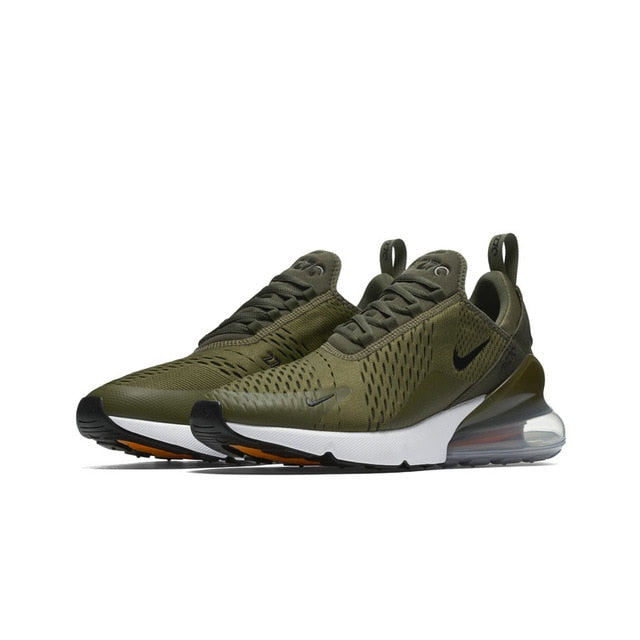 Air Max 270 running shoes in olive green knit with black swoosh and white sole