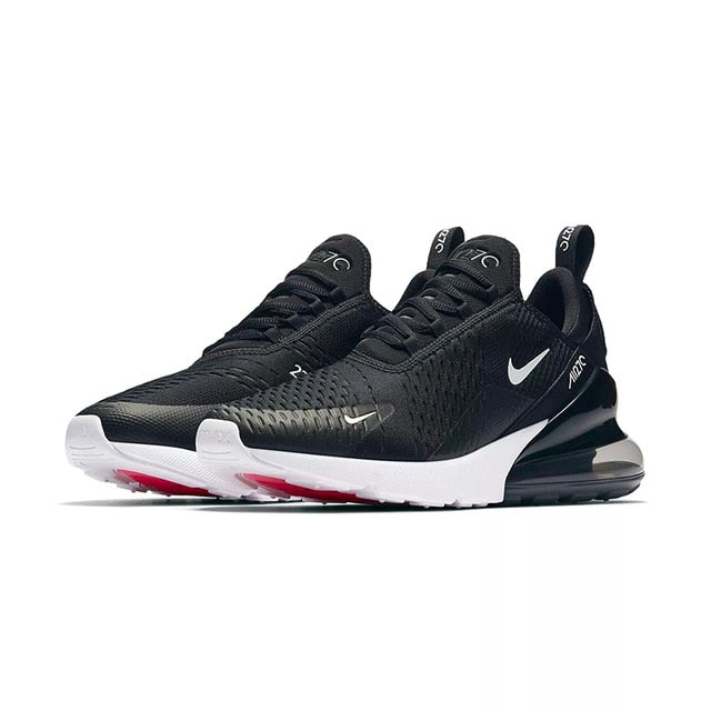 Air Max 270 running shoes, black upper with white midsole and red outsole detail