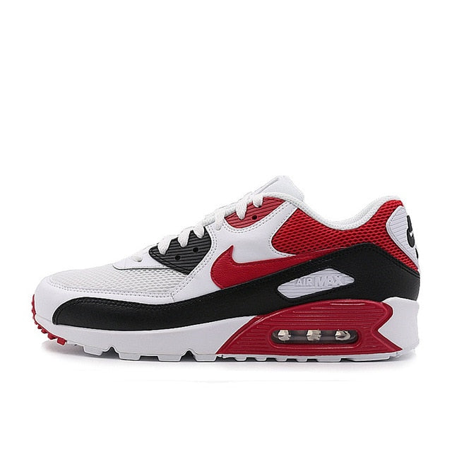 NIKE Air Max 90 running shoes in white with red and black details, lace-up