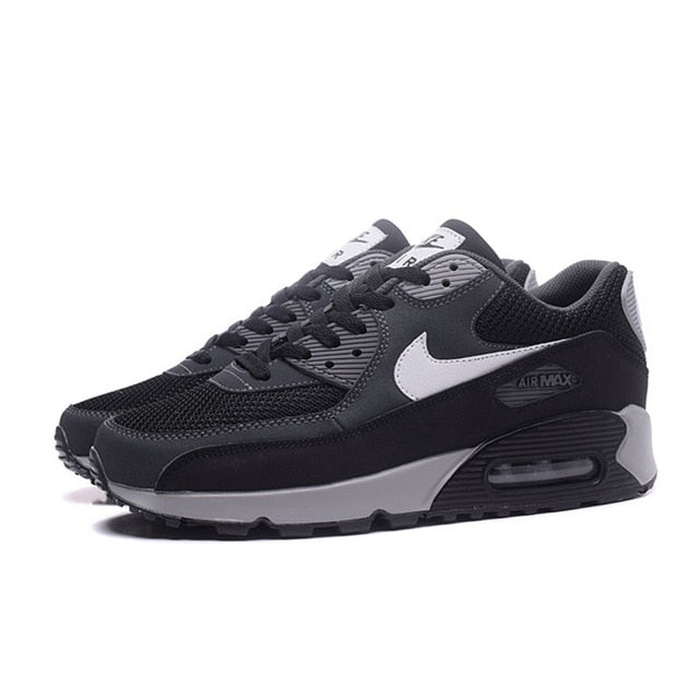 NIKE Air Max 90 running shoes in dark gray with white paneling and Air Max window