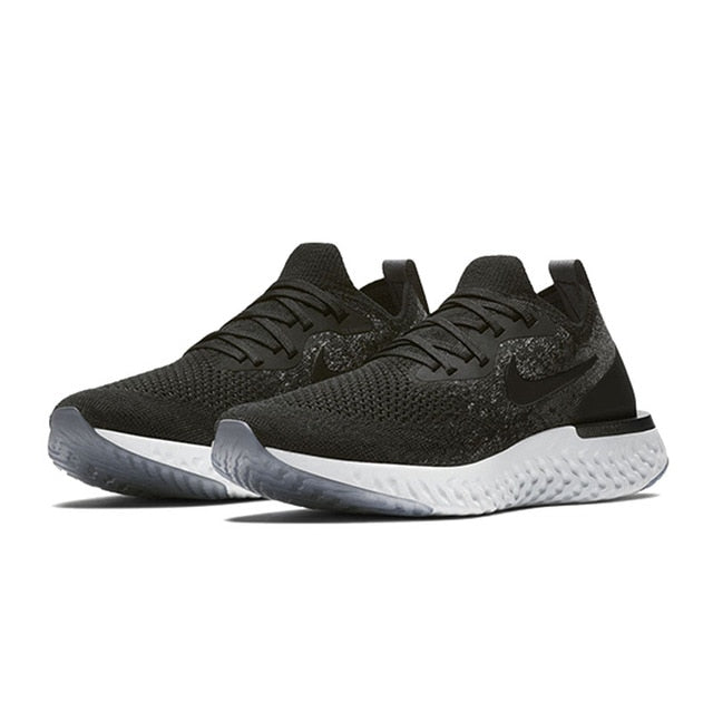 Nike React Flyknit running shoes, black knit with dark Swoosh and white midsole