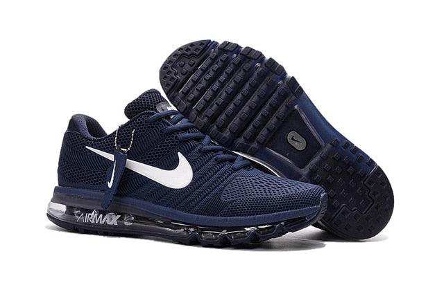 Air Max running shoes in navy and black with white swoosh and clear Air sole pods