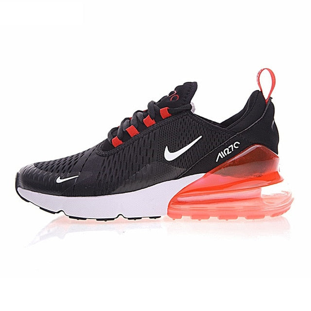 Men's black running shoes with red Air Max-style heel unit and white midsole