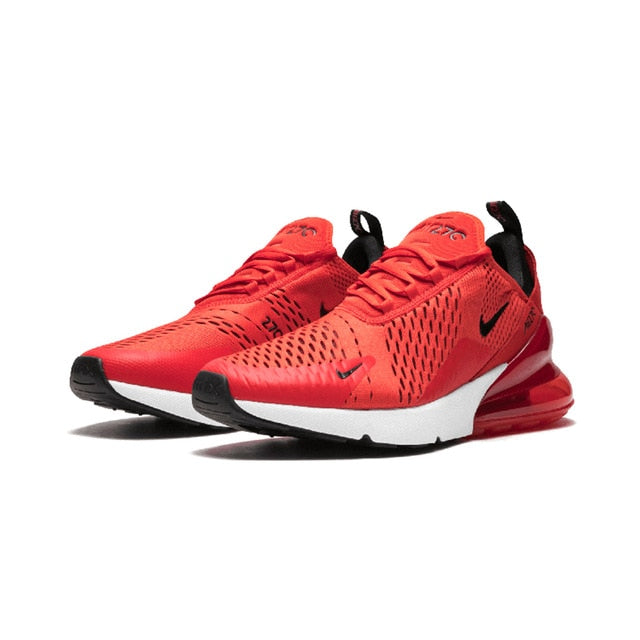 Nike Air Max 270 running shoes, red knit upper with black details and white air unit