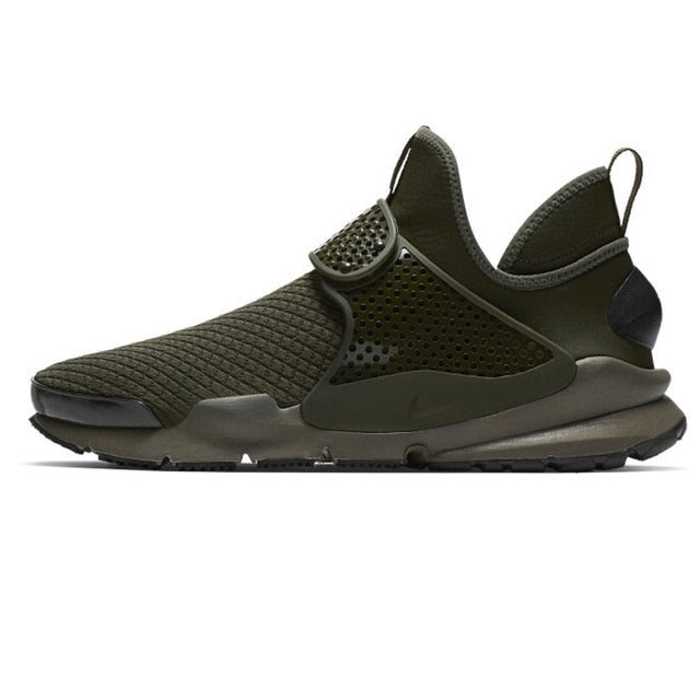 NIKE Sock Dart SE knit running shoe in olive green with perforated side and white sole