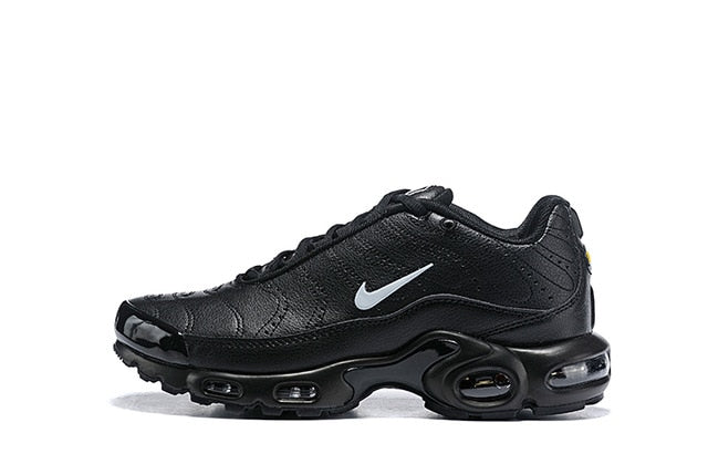 Black Air Max breathable running shoe with white Nike swoosh and Air sole pods