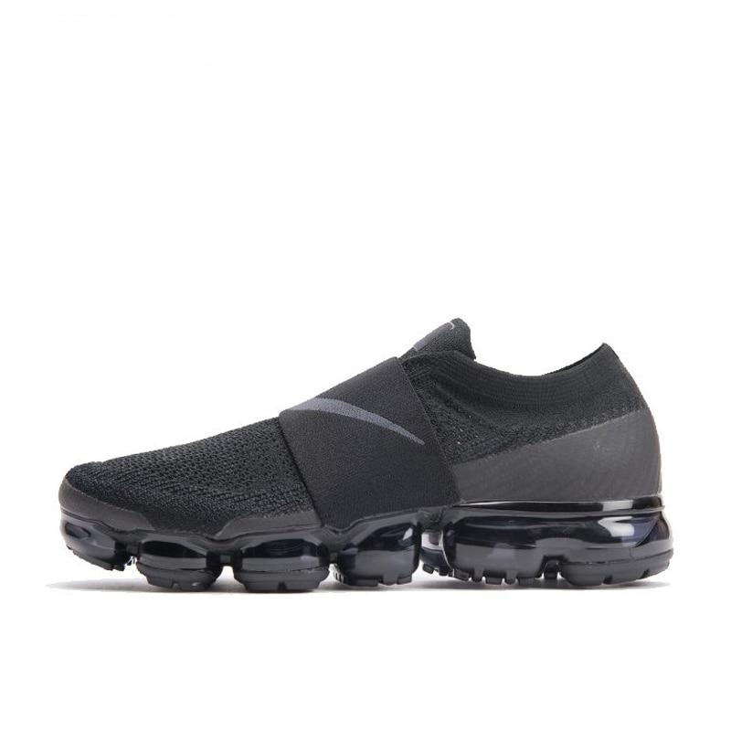 Black knit slip-on running shoes with translucent Air sole and molded heel tab