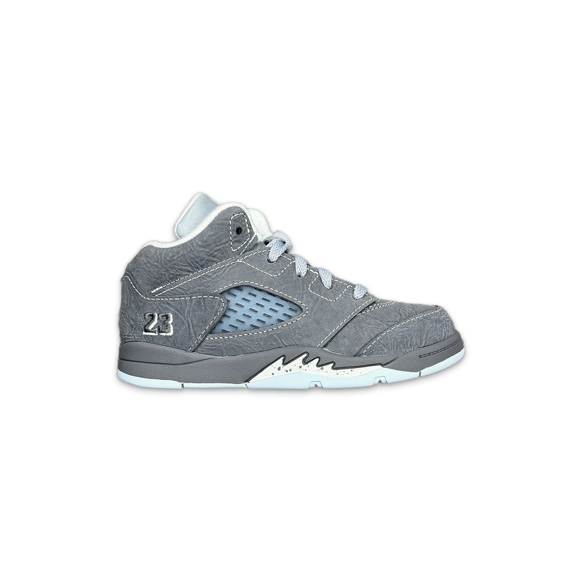 Toddler lace-up sneaker in wolf grey with white accents and Air Jordan 23 logo