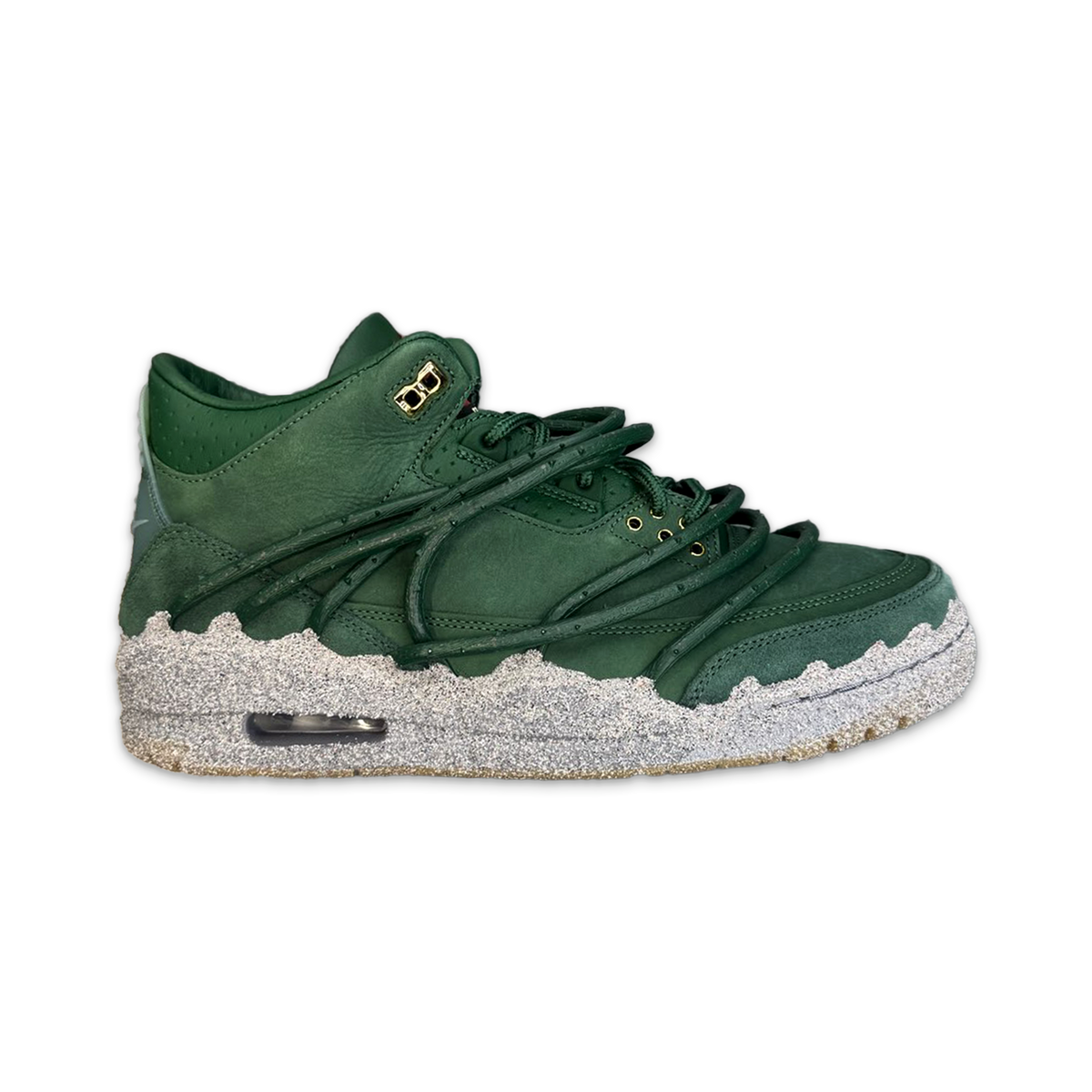 Women's Air Jordan 3 Retro lace-up sneaker in dark green with textured off-white midsole