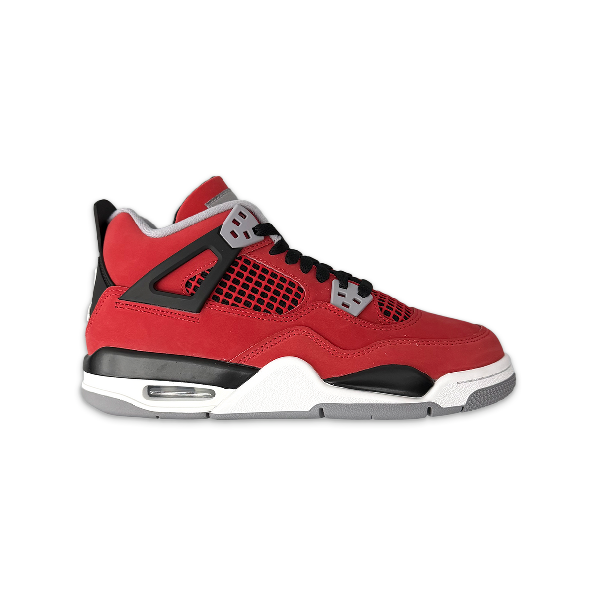 Kids Air Jordan 4 Retro sneakers in red with black accents and mesh panels