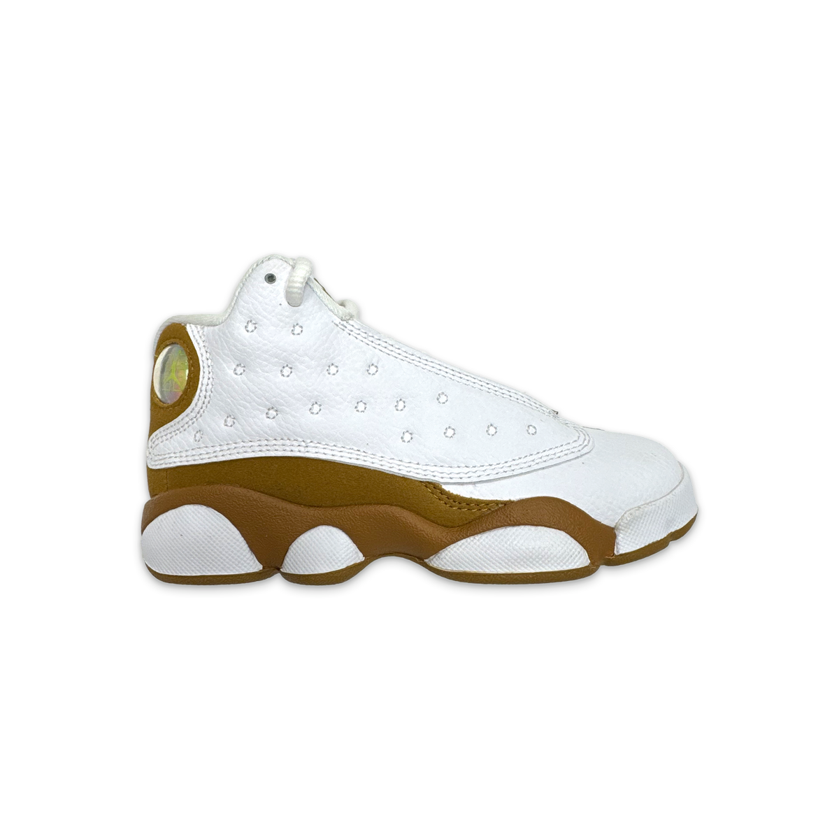 Air Jordan 13 Retro PS sneaker with white upper and wheat-colored outsole